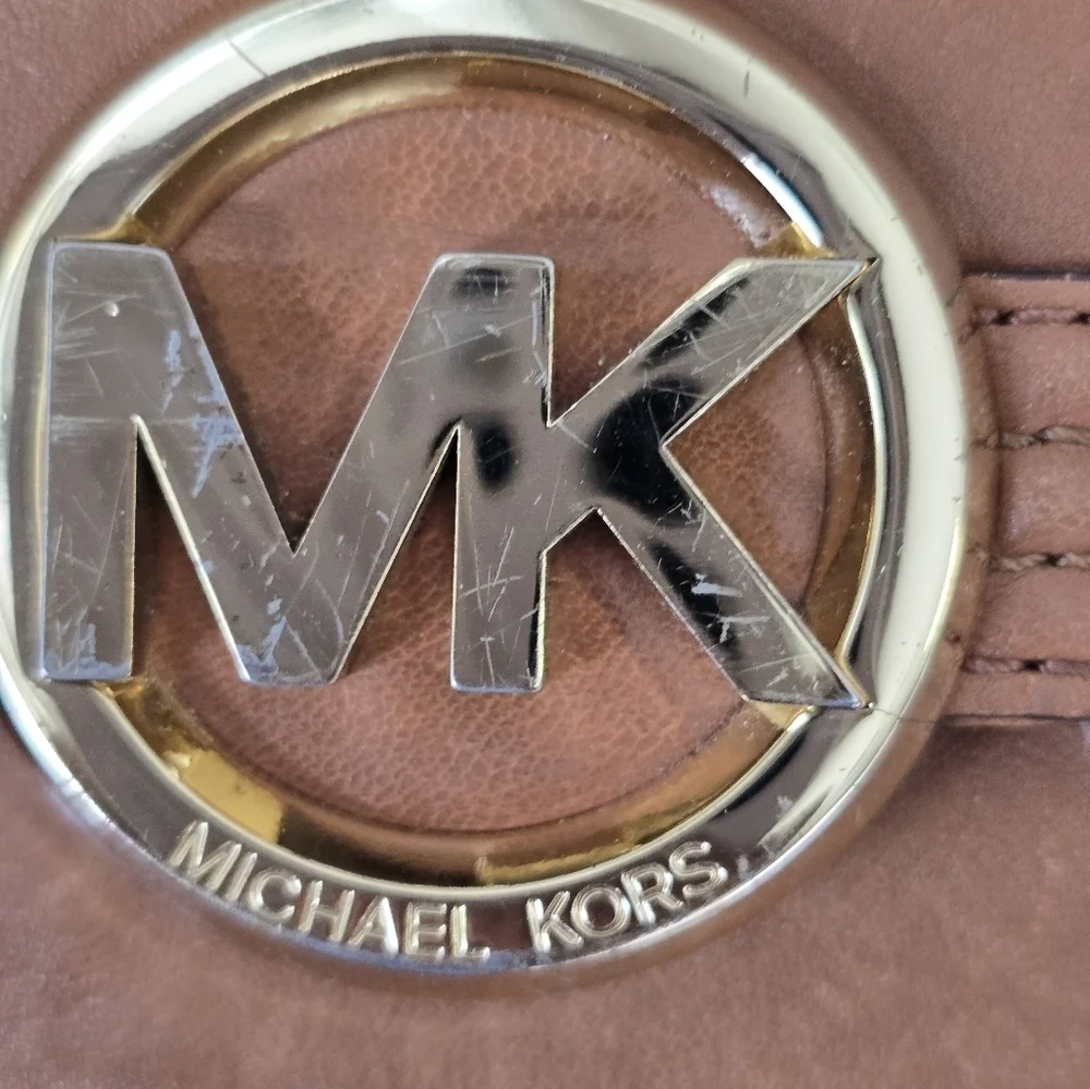 Michael Kors Women Fulton Brown Leather Crossbody Bag Gold Chain Strap Dustbag - Picture 6 of 16